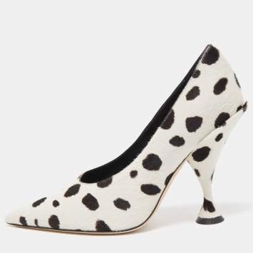 Pre Owned Burberry White/Black Leopard Print Calfhair Ava Pumps Size 38.5