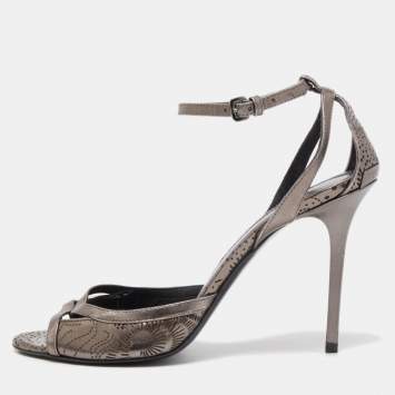Pre Owned Burberry Metallic Leather Perforated Ankle Strap Sandals Size 39