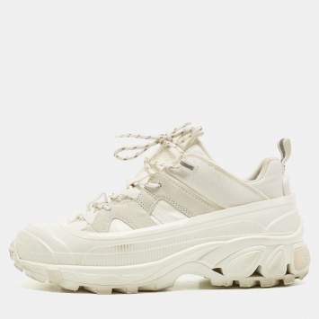 Pre Owned Burberry White Suede and Fabric Arthur Sneakers Size 40