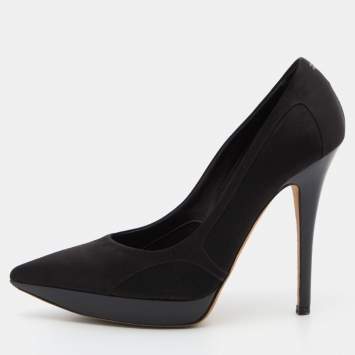 Pre Owned Burberry Black Satin Platform Pointed Toe Pumps Size 38.5