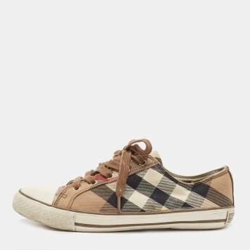 مملوكة مسبقًا Burberry Tricolor House Check Canvas and Rubber Low Top Sneakers Size 40