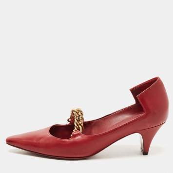 Pre Owned Burberry Red Leather Chain Embellished Pumps Size 38