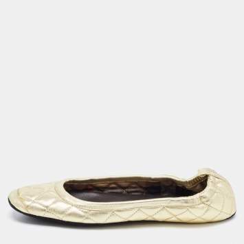 Pre Owned Burberry Gold Quilted Leather Ballet Flats Size 39