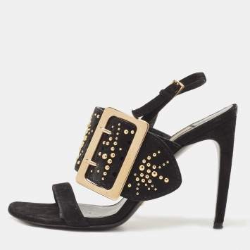 Pre Owned Burberry Black Suede Stud Embellished Padstow Sandals Size 37