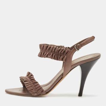 Pre Owned Burberry Brown Leather Ruffle Ankle Strap Sandals Size 39
