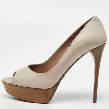Pre Owned Burberry Beige Leather Peep Toe Platform Pumps Size 41