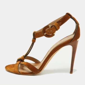 Pre Owned Burberry Brown Suede Ankle Strap Sandals Size 39