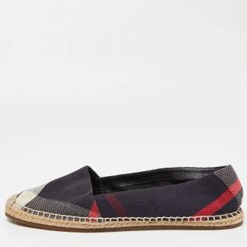 Pre Owned Burberry Navy Blue Nova Check Canvas Espadrille Flats Size 39