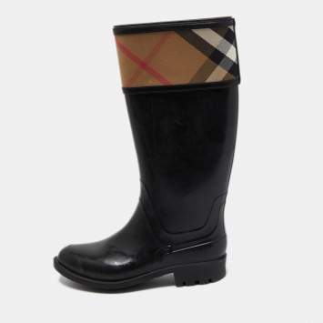 Pre Owned Burberry Black Rubber Wellington Rain Boots Size 38