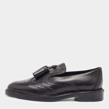 Pre Owned Burberry Black  Brogue Leather Tassel Detail Loafers Size 36