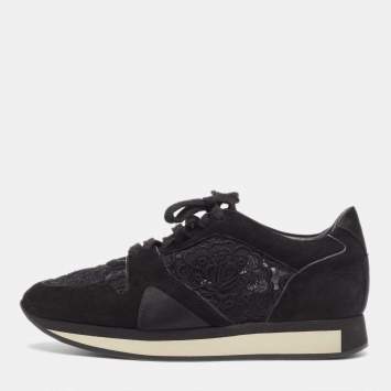 Pre Owned Burberry Black Lace/Suede Lace Up Sneakers Size 40
