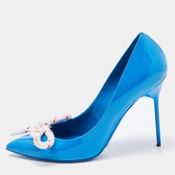 Pre Owned Burberry Blue Patent Leather Finsbury Pumps Size 38.5