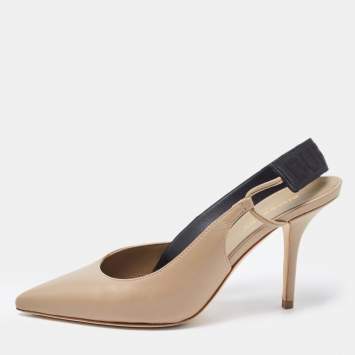 Pre Owned Burberry Brown Leather and Logo Canvas Maria Slingback Pumps Size 36