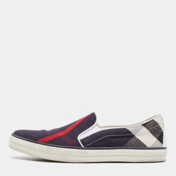 Pre Owned Burberry Multicolor Canvas and Leather Smoking Slipper Size 39.5