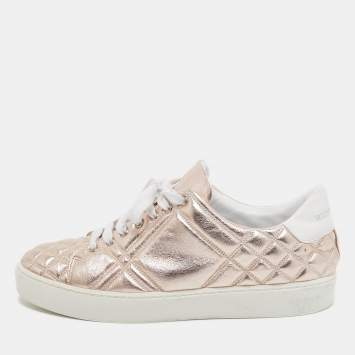 Pre Owned Burberry Metallic Pink Quilted Leather Westford Low Top Sneakers Size 39