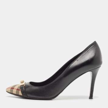 Pre Owned Burberry Black Canvas and Leather Pointed Toe Pumps Size 39.5