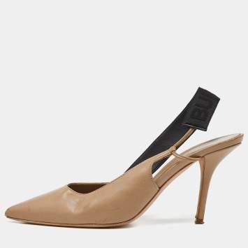 Pre Owned Burberry Beige Leather Pointed Toe Slingback Pumps Size 39