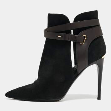 Pre Owned Burberry  Black Suede and Leather Ankle Boots Size 38