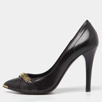 Pre Owned Burberry Black Leather Strappy Logo Pumps Size 38