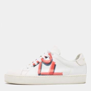 مملوكة مسبقًا Burberry White Leather Graffiti Low Top Sneakers Size 37