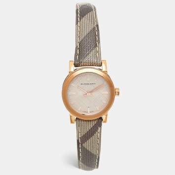 Pre Owned Burberry Rose Gold PVD Coated Stainless Steel Canvas Leather The City BU9236 Women's Wristwatch 26 mm