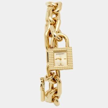 Pre Owned Burberry Key And Lock Charm BU5232 Champagne Dial Gold Plated Stainless Steel Chain Women's Wristwatch 21 mm