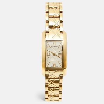 Pre Owned Burberry BU1093 Champagne Dial Gold Tone Stainless Steel Women's Wristwatch 19.70 mm