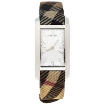 Pre Owned Burberry Silver Stainless Steel Check BU1076 Women's Wristwatch 25 MM
