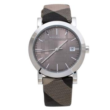 Pre Owned Burberry Grey Stainless Steel Heritage BU1774 Unisex Wristwatch 38 mm