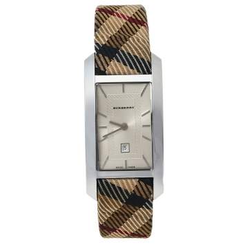 Pre Owned Burberry Silver Stainless Steel Nova Check Heritage BU1050 Women's Wristwatch 25 mm