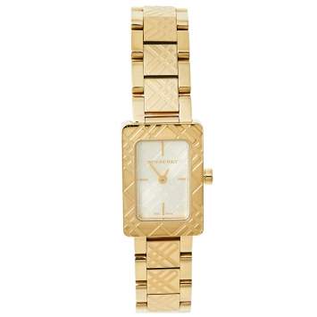 Pre Owned Burberry Gold Plated Stainless Steel Check BU1171 Women's Wristwatch 19 mm
