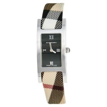 Pre Owned Burberry Black Stainless Steel Calfskin Heritage Nova BU1009 Women's Wristwatch 18 mm