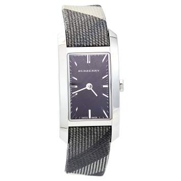 Pre Owned Burberry Black Stainless Steel Leather Nova Check BU9505 Women's Wristwatch 20 mm