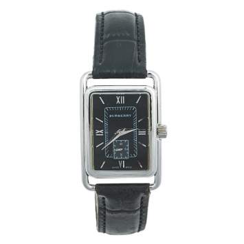 Pre Owned Burberry Black Stainless Steel Leather Heritage BU1214 Women's Wristwatch 23 mm