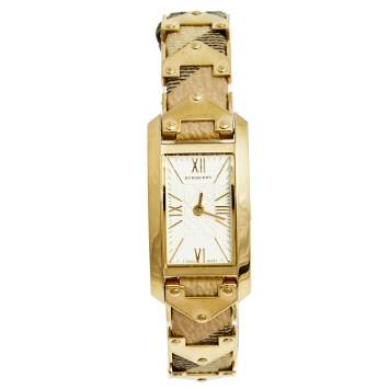 Pre Owned Burberry Champagne Yellow Gold Plated Stainless Steel Leather BU1072 Women's Wristwatch 20 mm