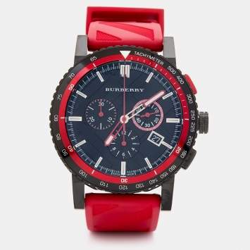 Pre Owned Burberry Black PVD Coated Stainless Steel Rubber The City BU9805 Men's Wristwatch 42 mm