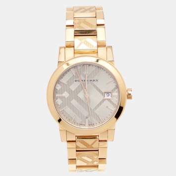 Pre Owned Burberry Champagne Rose Gold Plated Stainless Steel The City BU9146 Women's Wristwatch 34 mm