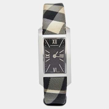 Pre Owned  Burberry Black Stainless Steel Canvas Heritage Nova Check BU1080 Women's Wristwatch 20 mm