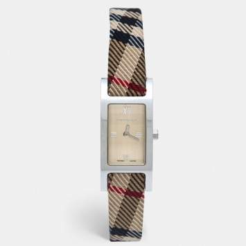Pre Owned Burberry Champagne Stainless Steel Fabric Heritage BU1015 Women's Wristwatch 18 mm