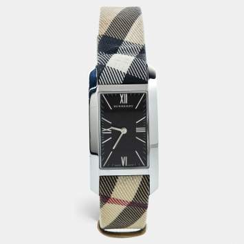 Pre Owned Burberry Black Stainless Steel Leather Heritage BU1059 Women's Wristwatch 25 mm