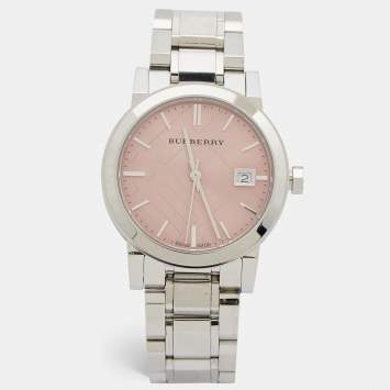 Pre Owned Burberry Pink Stainless Steel The City BU9124 Women's Wristwatch 34 mm