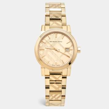 Pre Owned Burberry Champagne Gold Plated Stainless Steel The City BU9145 Women's Wristwatch 34 mm