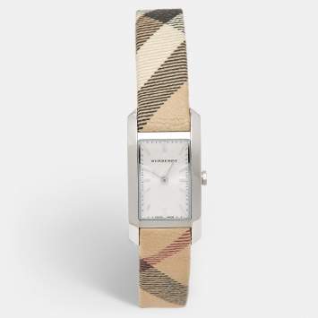 Pre Owned Burberry Silver Stainless Steel Leather The Pioneer BU9508 Women's Wristwatch 20 mm