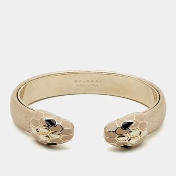 Pre Owned Bvlgari Serpenti Forever Enamel Leather Gold Tone Bracelet