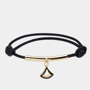 Pre Owned Bvlgari Divas' Dream Black Enamel Gold Tone Metal Adjustable Cord Bracelet