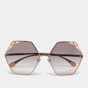 Pre Owned Bvlgari Rose Gold 6160 Serpenti Hexagonal Sunglasses