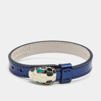 Pre Owned Bvlgari Serpenti Forever Leather Enamel Gold Tone Bracelet