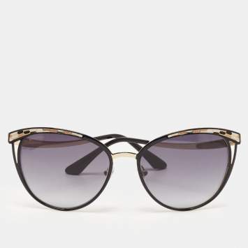 Pre Owned Bvlgari Black & Gold Tone/Grey Gradient 6083 Serpenti Cat-Eye Sunglasses