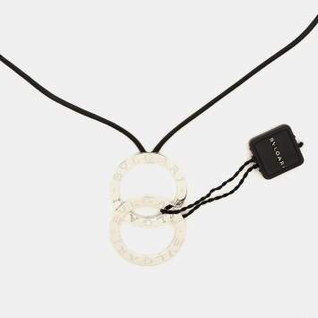 Pre Owned Bvlgari Fortuna Grande Sterling Silver Pendant Black Cord Necklace