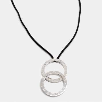 Pre Owned Bvlgari Fortuna Grande Sterling Silver Pendant Black Cord Necklace